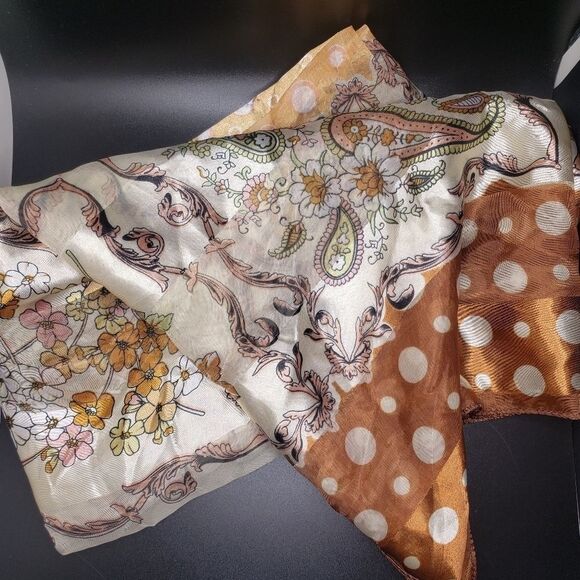 Luxury brown Paisley floral satin scarf shawl - Picture 1 of 5